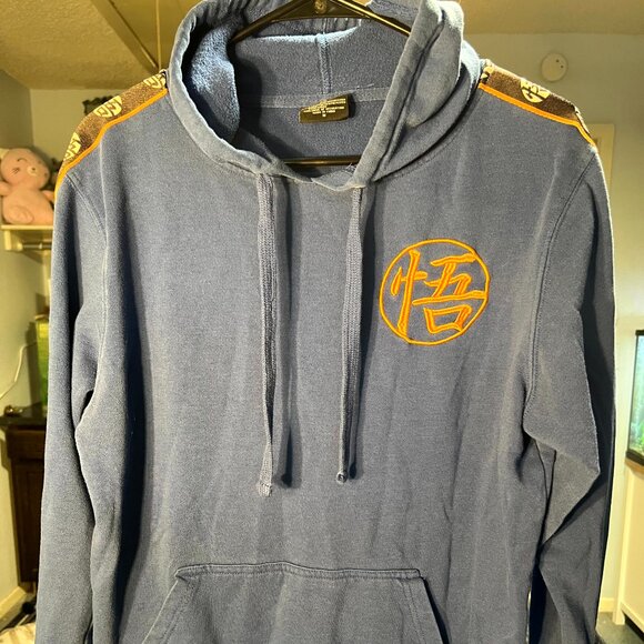 Dragon Ball Z Blue Embroidered Text with Sleeve Stripe Hoodie SZ Medium - Picture 1 of 5